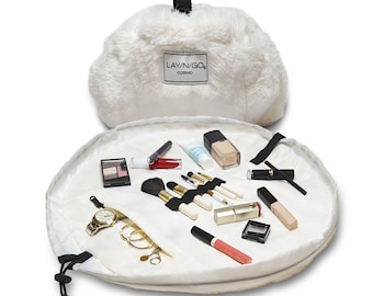 Lay-n-Go Comfort Collection COSMO (20") White Fur Cosmetic Bag, Travel Organizer, Toiletry Makeup Bag