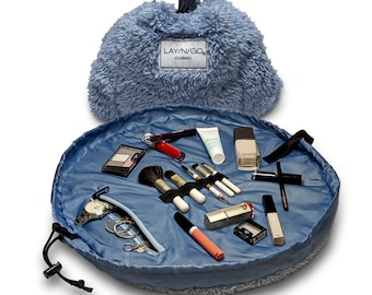 Lay-n-Go Comfort Collection COSMO (20") Blue Fuzzy Cosmetic Bag, Travel Organizer, Toiletry Makeup Bag