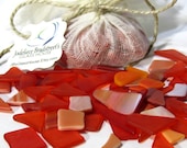 Orange Tumbled Stained Glass Pieces, Manmade Sea Glass, Mosaic Tesserae, 3 oz Bulk Package, Over 50 Pieces