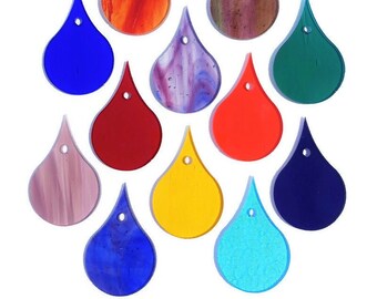 10 Precut Stained Glass Teardrops with Holes Drilled for Hanging, 2.5 Inches, Christmas Ornaments, DIY Craft Supplies, Glass Art Supply