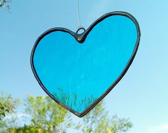 Turquoise Heart Stained Glass Suncatcher, Housewarming, Garden Decor, Made to Order Gift