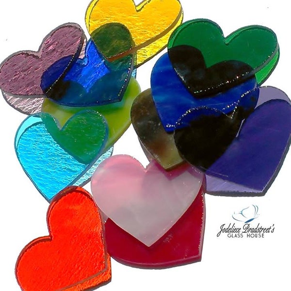 2 Inch Precut Stained Glass Hearts, Bulk Package of 20 Mosaic Glass Pieces, Jewelry Supplies, Ready to Ship
