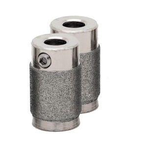 May include: Two cylindrical grinding bits with a coarse, metallic gray abrasive surface and a smooth silver top section. Each bit features a small hexagonal set screw on the side and a hollow center opening at the top for attachment to a tool.