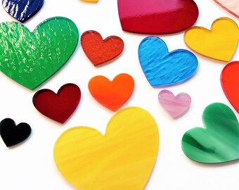Precut Stained Glass Hearts, 2" Mosaic Glass Pieces, DIY Craft Supplies, Valentine Shapes, Art Glass, Package of 10, 20, 50, or 100