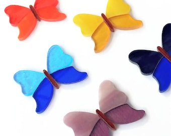 Precut Stained Glass Butterflies, 2 Inches, Package of 6, Mosaic Glass Kit, DIY Craft Supplies, Choose Your Color, Handmade Glass Art Supply