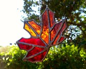 Fall Leaf Stained Glass Autumn Sun Catcher Thanksgiving Home Decor Orange Red Holiday Ready to Ship Housewarming Gift