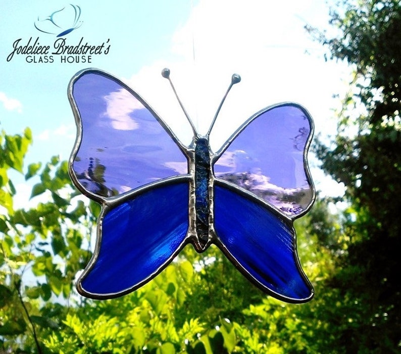 Stained Glass Butterfly Suncatcher Purple and Blue Etsy
