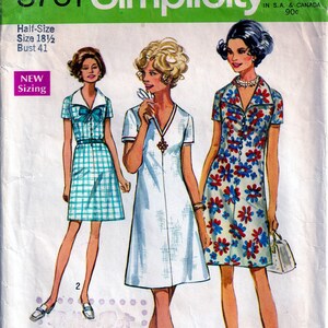 Vintage 1970s Simplicity Pattern 8751 Womans V Neck Dress Short Sleeves ...