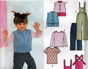 Simplicity 9353 Toddler Child Girl Boy Knit Top Skirt and Pants with Button on Bib ~ Overalls Jumper Uncut Sewing Pattern Size 1/2 1 2 3 4