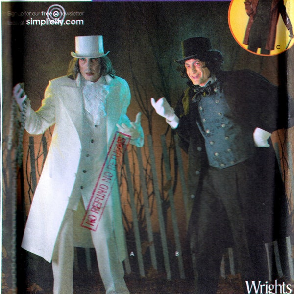 Mens Frock Coat, Long Coat, Cape, Vest, Dickey, Top Hat, Willy Wonka, Joker Costume Simplicity Pattern 4083 Uncut Chest Size 38" - 48"