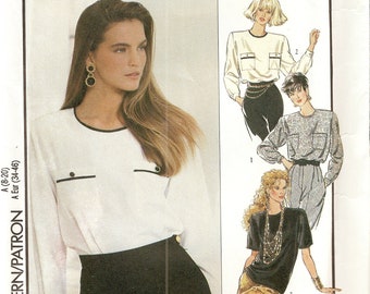 Uncut Style Pattern 1837 Misses Womens Loose Fit Blouse Piping Pockets Retro Vintage 1990s Sewing Pattern Size 8 10 12 14 16 18 20