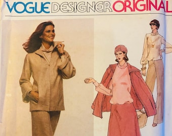 Vintage Vogue Original Designer Pattern 1628 Galitzine Sailor Collar Jacket with Front Zipper Blouson Top Pants & Skirt Uncut Size 10