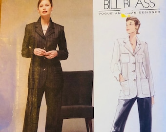 Vogue Designer Bill Blass Sewing Pattern 2163 Misses Below Hip Jacket Blazer & Fitted Straight Pants Uncut Size 8 10 12