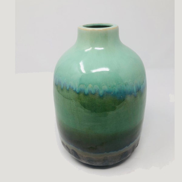 Drip Glaze Vase Celadon Green to Raku Black Color Gradient Three Hands Corp Vase Made in Vietnam Ceramic