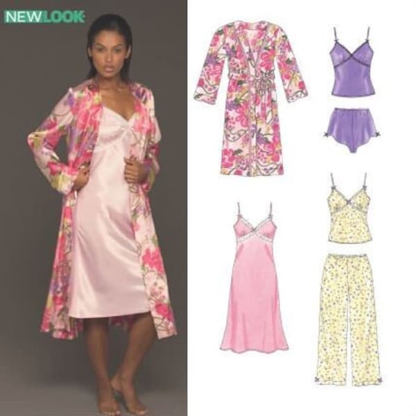 New Look 6443 Misses Nightgown, Camisole, Tap Shorts, Pants and Robe Uncut Size 6 8 10 12 14 16