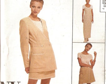 Misses NYNY McCalls Pattern 7540 A-Line Shaped Wrap Skirt Maxi or Mini Dress T-Shirt Top Jacket Size 12 UNCUT