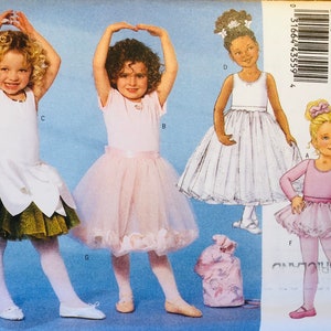 Butterick 5545 Mädchen Ballett oder Tanz Outfits Trikot, ausgestellte Tütü Stil Röcke Tasche Uncut Schnittmuster Größe 2 3 4 5