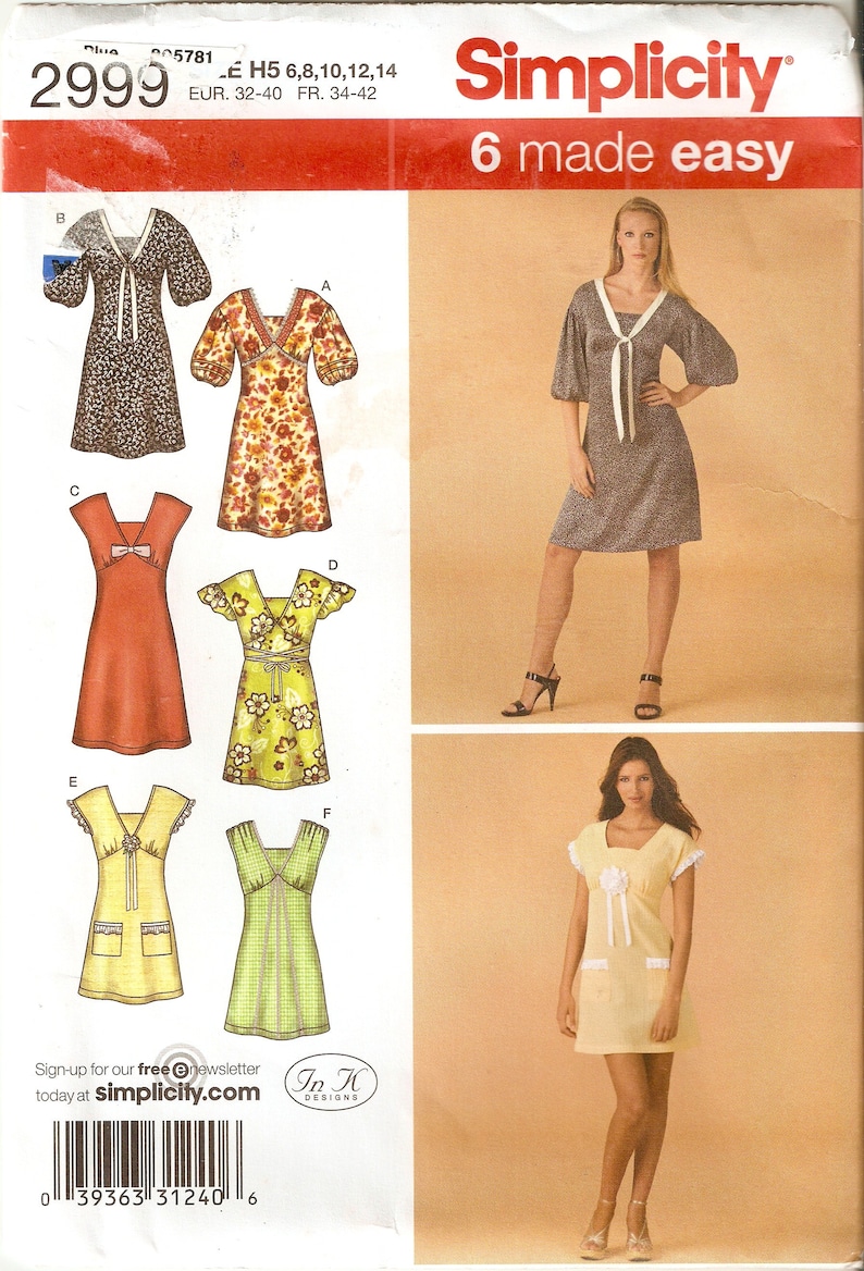Vtg 80s dress pattern womens sz 8 10 12 14 16 18 wrap top pullover FF