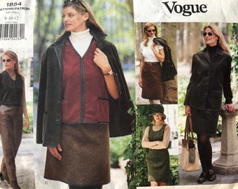Vogue Pattern 1854 Womans Below Hip Jacket Unlined Vest in Two Lengths, A-Line Jumper or Skirt, Tapered Pants Uncut Size 8 10 12