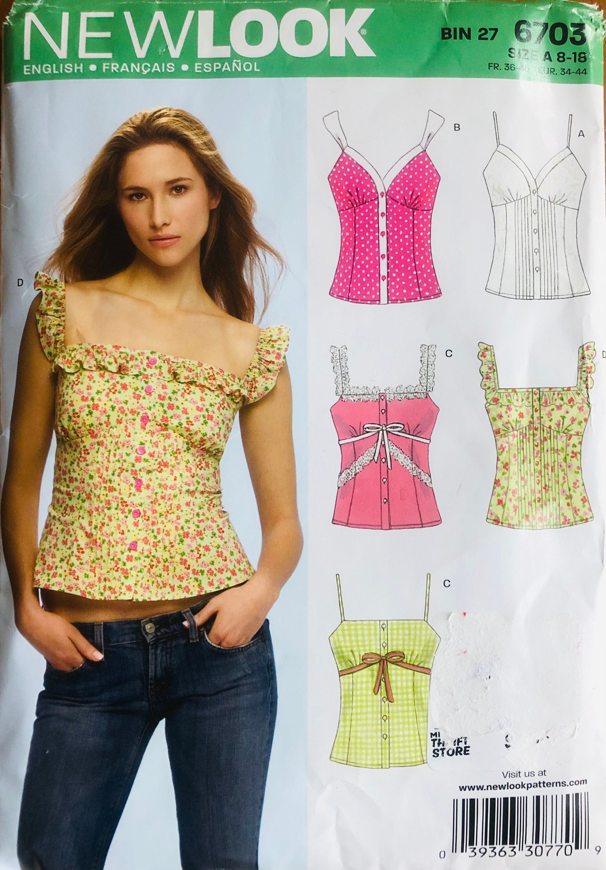 New Look Sewing Pattern 6703 Misses Camisole Tops, Straps