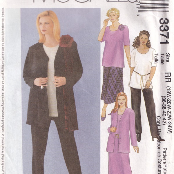 McCalls Pattern 3371 Womans Cardigan Dress Tunic Calf Length Skirt and Pants Plus Size Full Figure Uncut Size 18W 20W 22W 24W