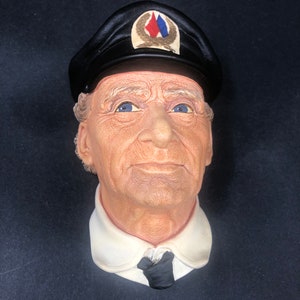 Bossons Chalkware Sea Captain Bust Vintage 1970s Congleton England 3D Wall Decor Excellent Condition