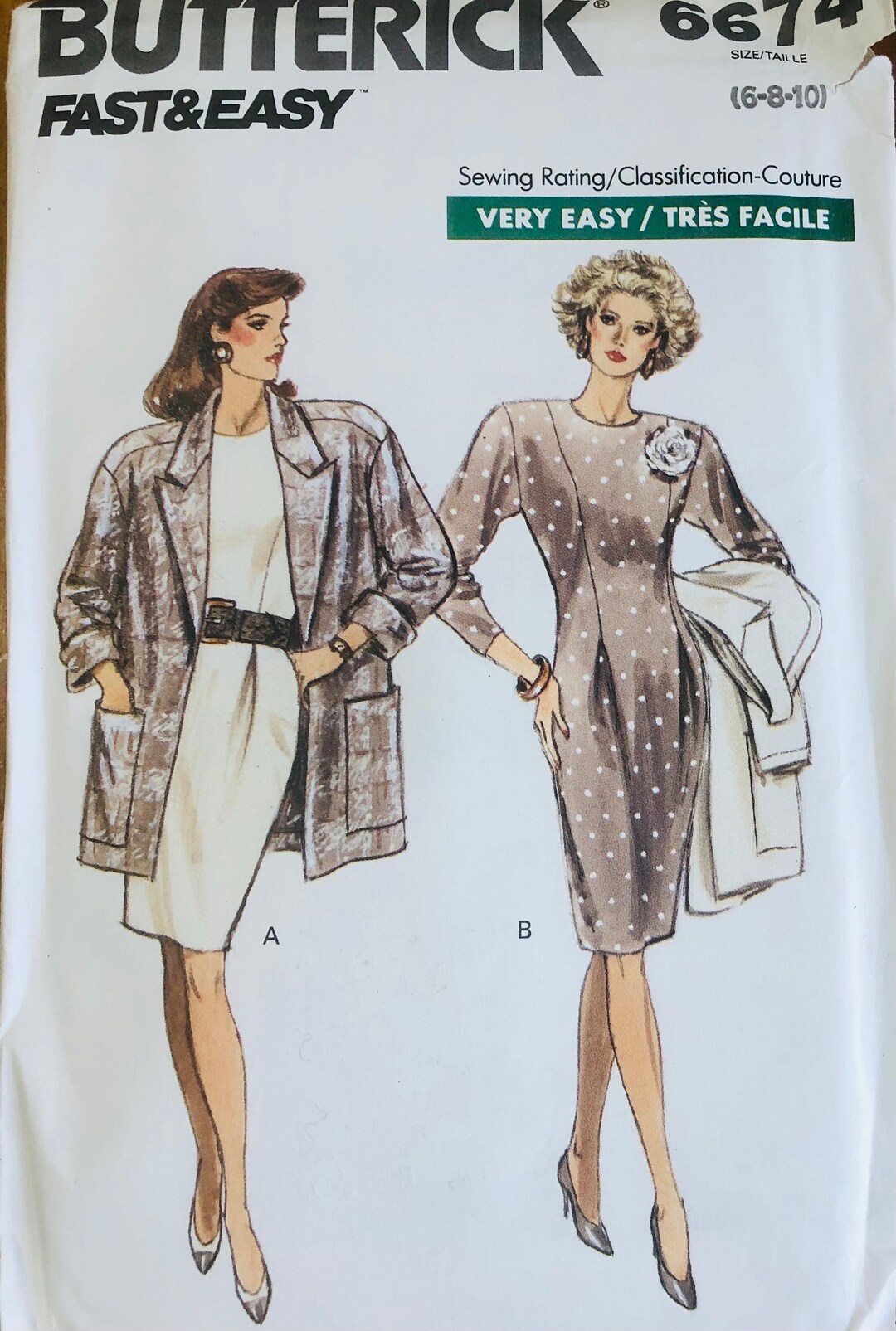 Butterick 6674 Sewing Pattern Loose Fit 1980s Oversize Jacket and ...