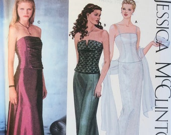 Fitted Bustier and Long Skirts Evening Formal Wear Strapless Top Slim or Flared Skirt Uncut Simplicity 9484 Sewing Pattern Size 12 14 16 18