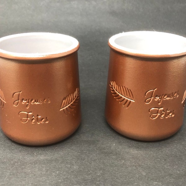 La Fermière Pots à Yaourt Lot de 2 Edition Spéciale Joyeux Fête Joyeuses Fêtes Pots en Terre Cuite Bronze Fabriqués en France