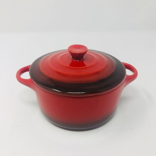 Denby Mini Ceramic Casserole Dish with Lid and Handles  Oven to Table Red Baking Ramekin Brie Dish