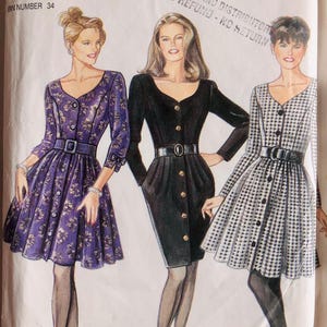 New Look Pattern 6935 Misses Fit and Flare or Slim Skirt Dress, Front Button, Knee Length Uncut Size 6 - 16 Bust 30 1/2" - 38" Uncut