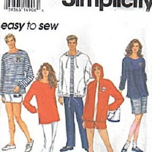 Simplicity Easy to Sew 8798 Unisex Womans Mens Hoodie Hooded Jacket Pants Shorts in Two Lengths Pullover Top Uncut Sewing Pattern Size L XL