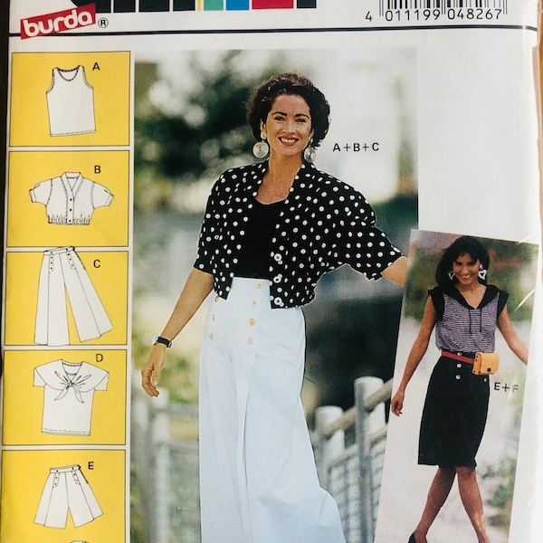 Burda Sewing Pattern 4826 Womans Culottes Gaucho Pants Shorts Hooded Top Jacket Tank Top Summer Wardrobe Uncut Size 8 10 12 14 16 18