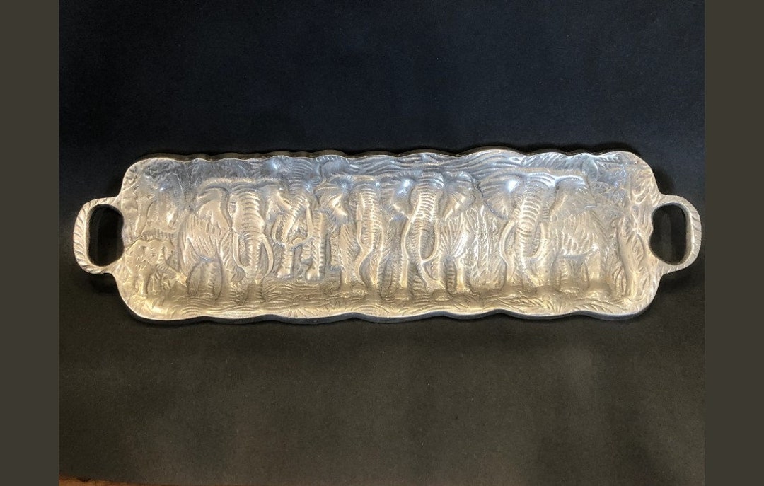 Pewter Elephant Tray Long Oblong Serving Tray or African Decor ...