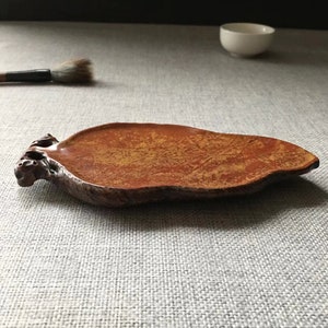 Pierre à encre chinoise ancienne en soie rouge 红丝砚 base de tasse à thé 030601 image 6