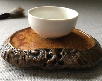 old chinese red silk inkstone 红丝砚 tea cup base 030603