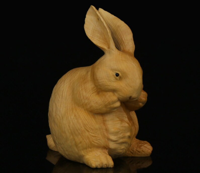 Chinese Folk Art Yueqing Boxwood Carving Tea Pet Rabbit Etsy