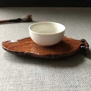 Pierre à encre chinoise ancienne en soie rouge 红丝砚 base de tasse à thé 030601 image 7