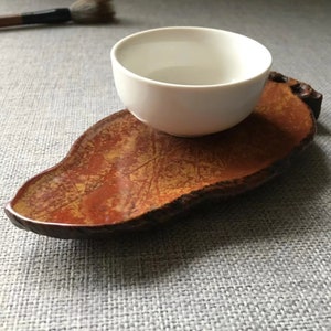 Pierre à encre chinoise ancienne en soie rouge 红丝砚 base de tasse à thé 030601 image 5