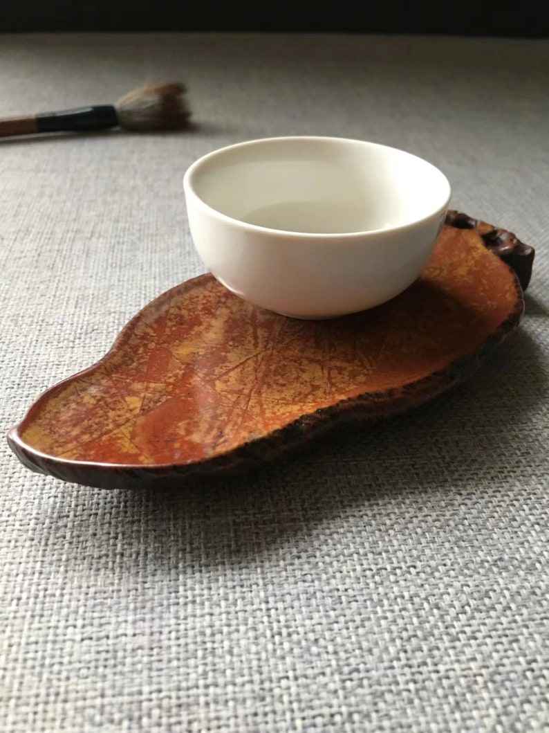 Pierre à encre chinoise ancienne en soie rouge 红丝砚 base de tasse à thé 030601 image 5