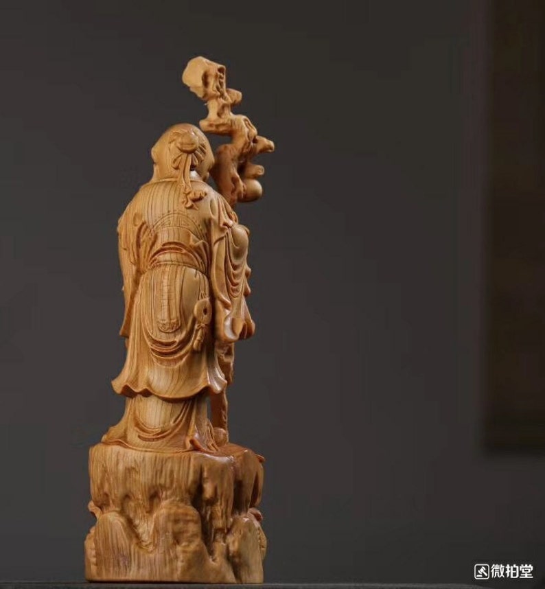 chinese arborvitae wood carving longevity figure \u5bff\u661f