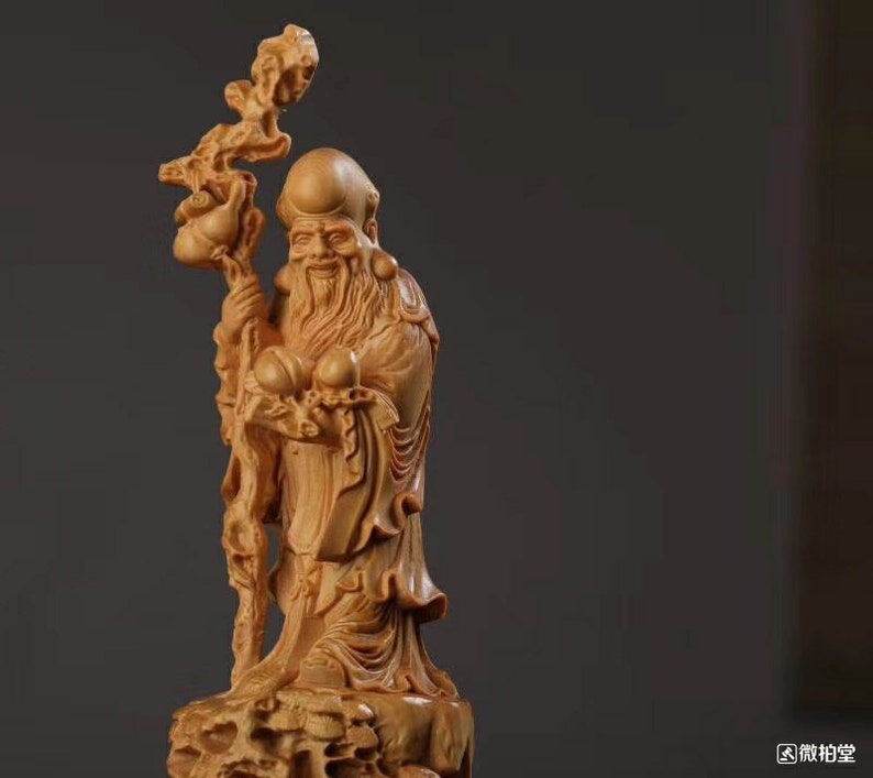 chinese arborvitae wood carving longevity figure \u5bff\u661f