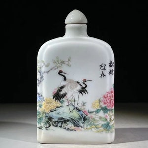Chinese Natural Amber Snuff Bottle with Two Cranes (item #1381805)