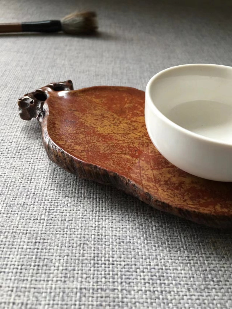 Pierre à encre chinoise ancienne en soie rouge 红丝砚 base de tasse à thé 030601 image 4