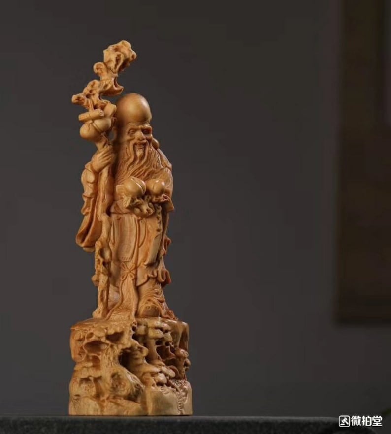 chinese arborvitae wood carving longevity figure \u5bff\u661f