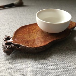 Pierre à encre chinoise ancienne en soie rouge 红丝砚 base de tasse à thé 030601 image 1