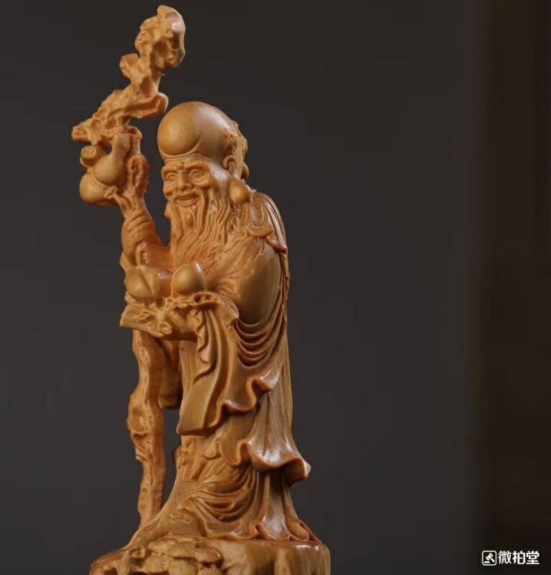 chinese arborvitae wood carving longevity figure \u5bff\u661f