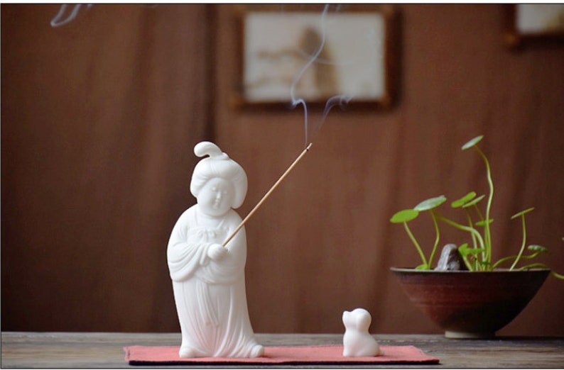 Tang lady and dog chinese white glazed porcelain tea pet incense burner