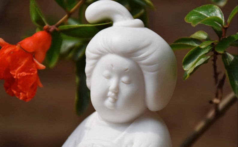 Tang lady and dog chinese white glazed porcelain tea pet incense burner