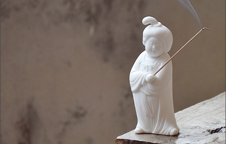 Tang lady and dog chinese white glazed porcelain tea pet incense burner